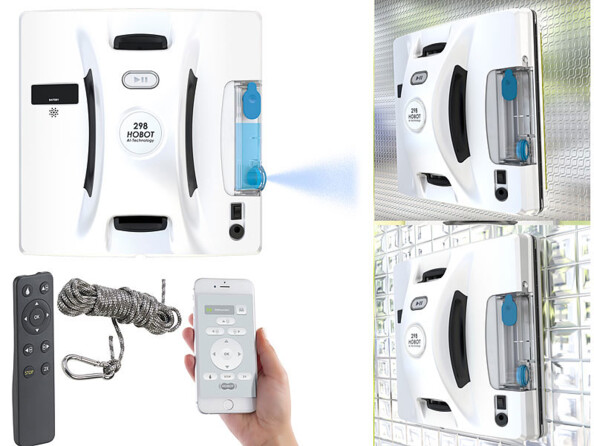 robot nettoyeur de vitres automatique avec application pour surfaces lisses ou rugueuses avec réservoir spray pour produit lave vitres pr041 v4